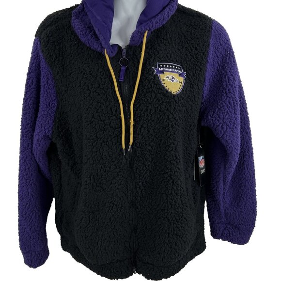 NFL Team Apparel NWT Baltimore Ravens L Sherpa Fleece Sweatshirt Black Full Zip - Picture 3 of 16